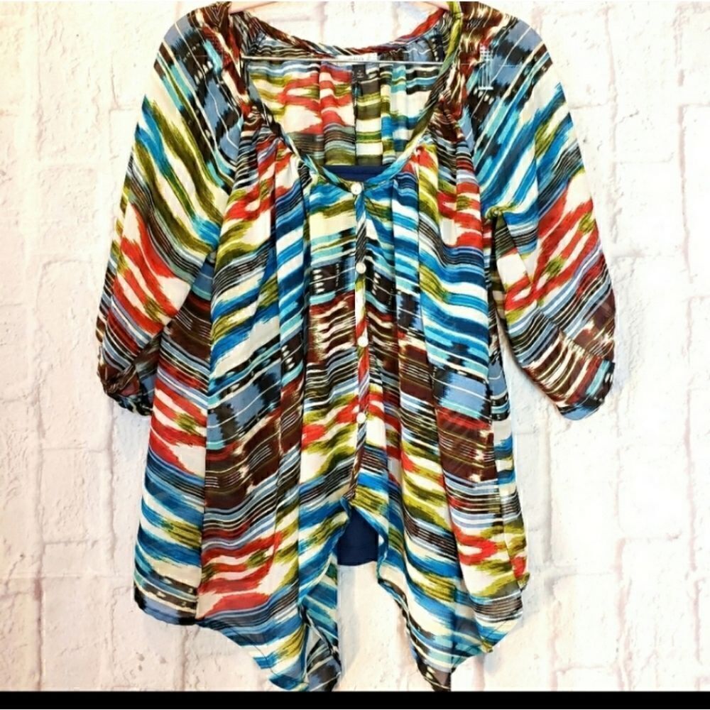 HALO Vibrant Handkerchief Button Front Blouse Medium - Picture 4 of 9